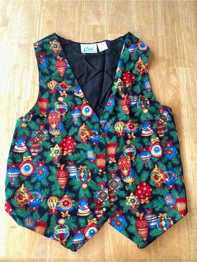 Vintage Ceci Christmas holiday Ornaments Print Vest woman’s M/L